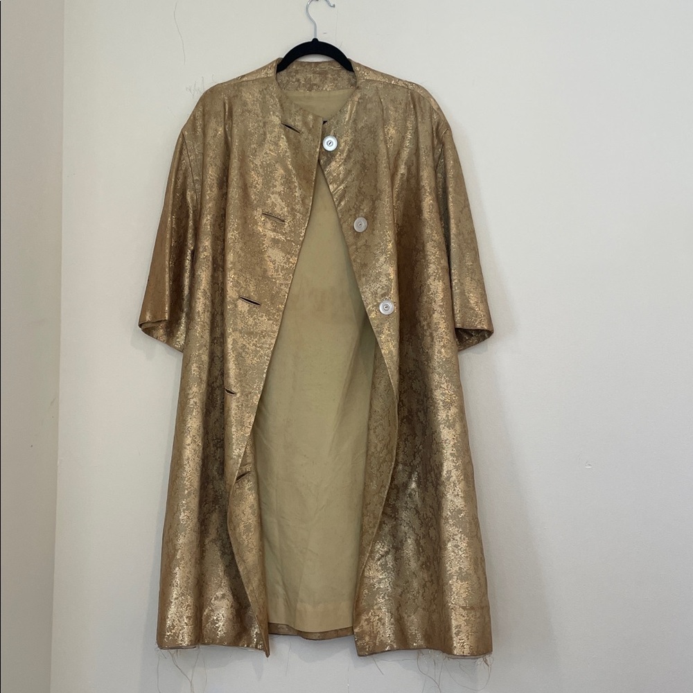 Elegant Gold Brocade Duster Coat